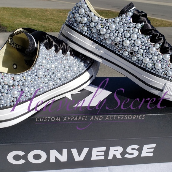 Custom Blinged Black Low Top Converse All Stars - Picture 5 of 8